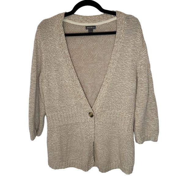 Eddie Bauer Beige Cream one button knit cardigan - Picture 1 of 6